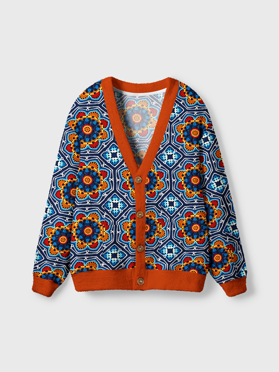 Vintage Bohemian Geometric Mandalas and Flowers Cardigan Sweaters