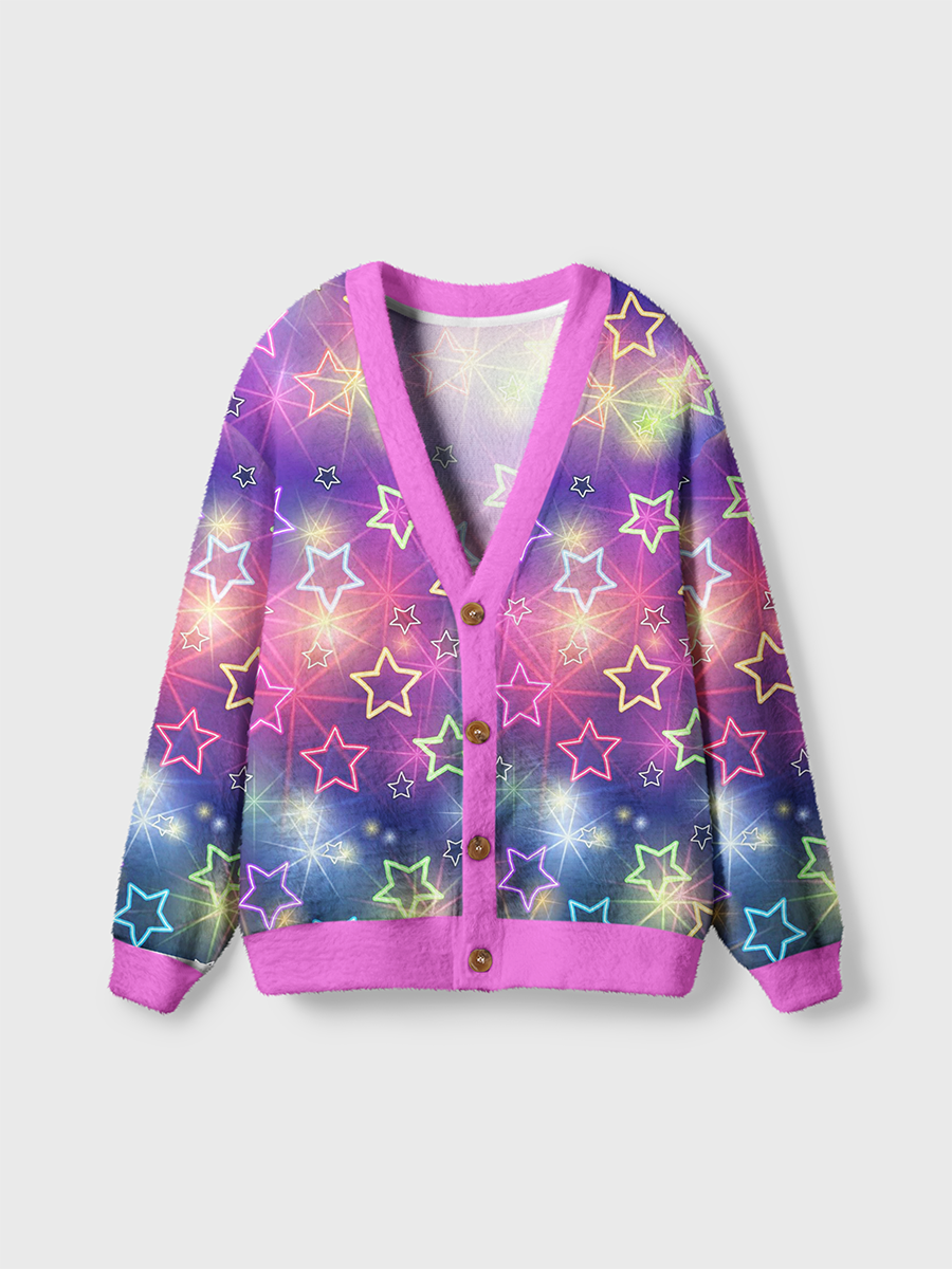 Vintage Glowing Starry Sky Neon Stars Cardigan Sweaters