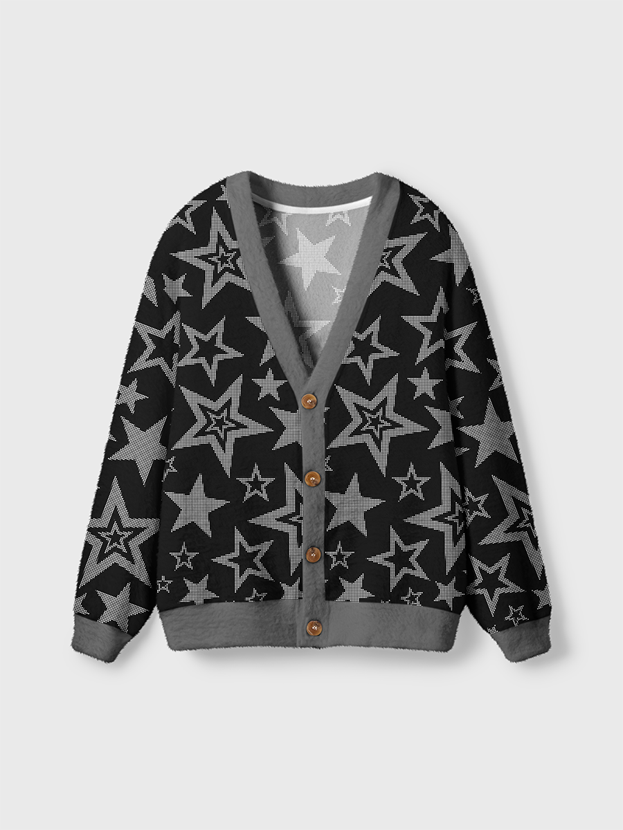 Vintage Halftone Dots Stars Cardigan Sweaters