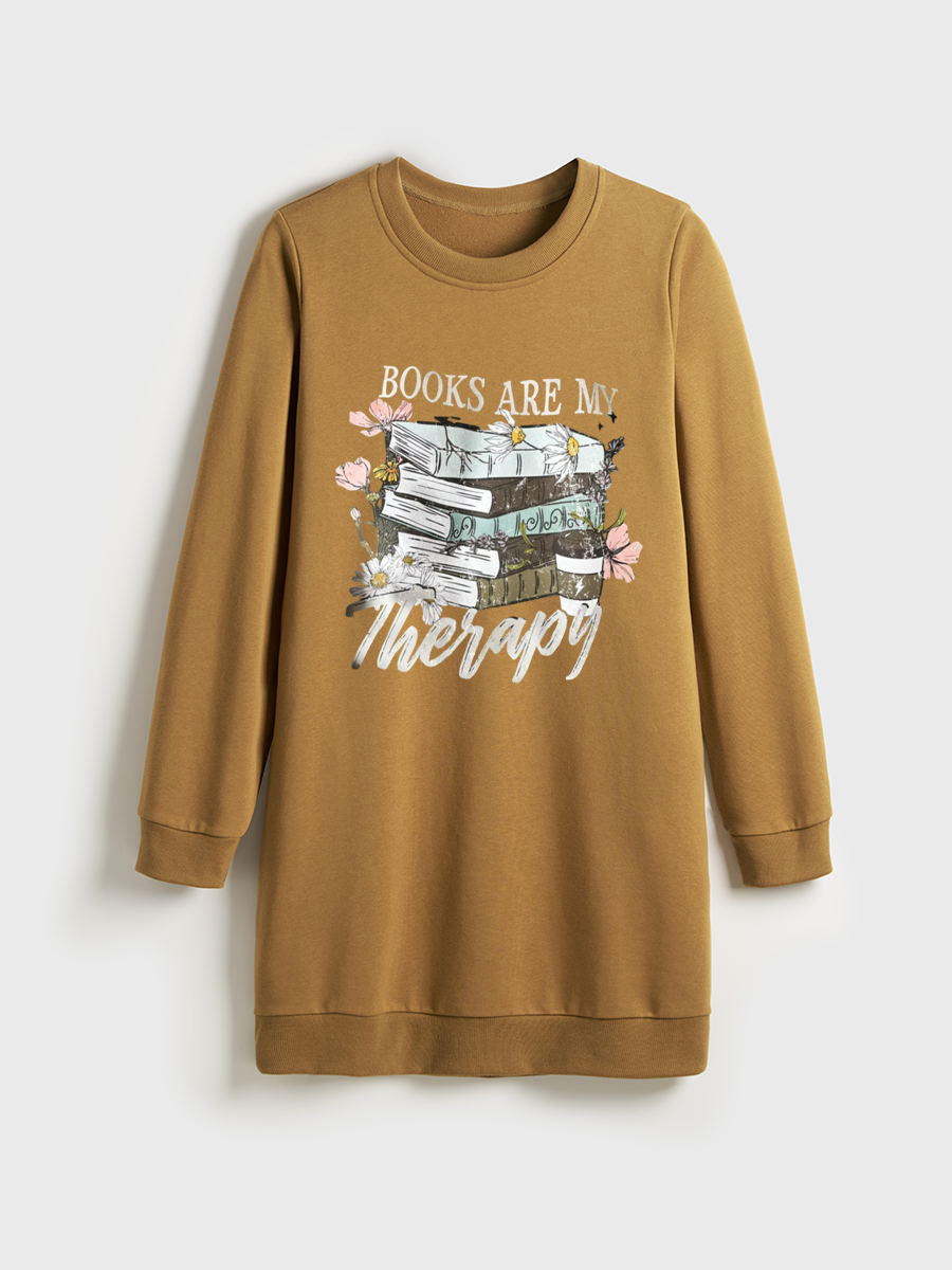 Books Are My Therapy Crewneck Terry Sweatshirt Dress