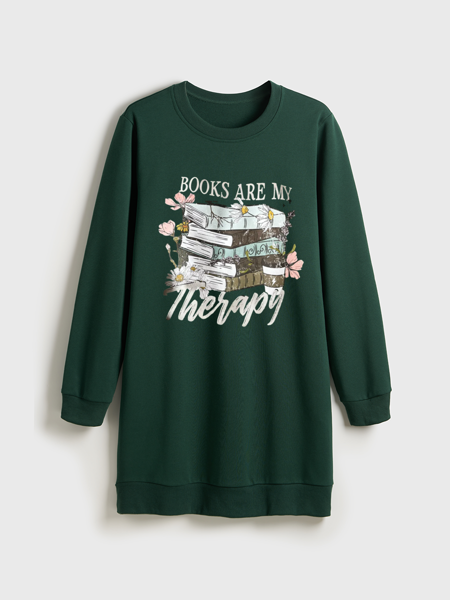 Books Are My Therapy Crewneck Terry Sweatshirt Dress