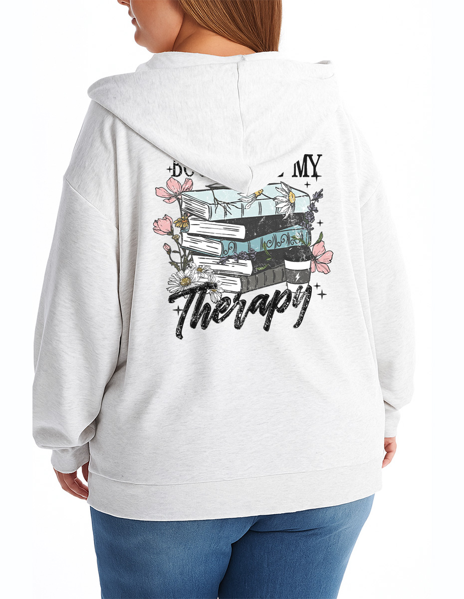 Vintage Books Are My Therapy Tee Zip Hoodie