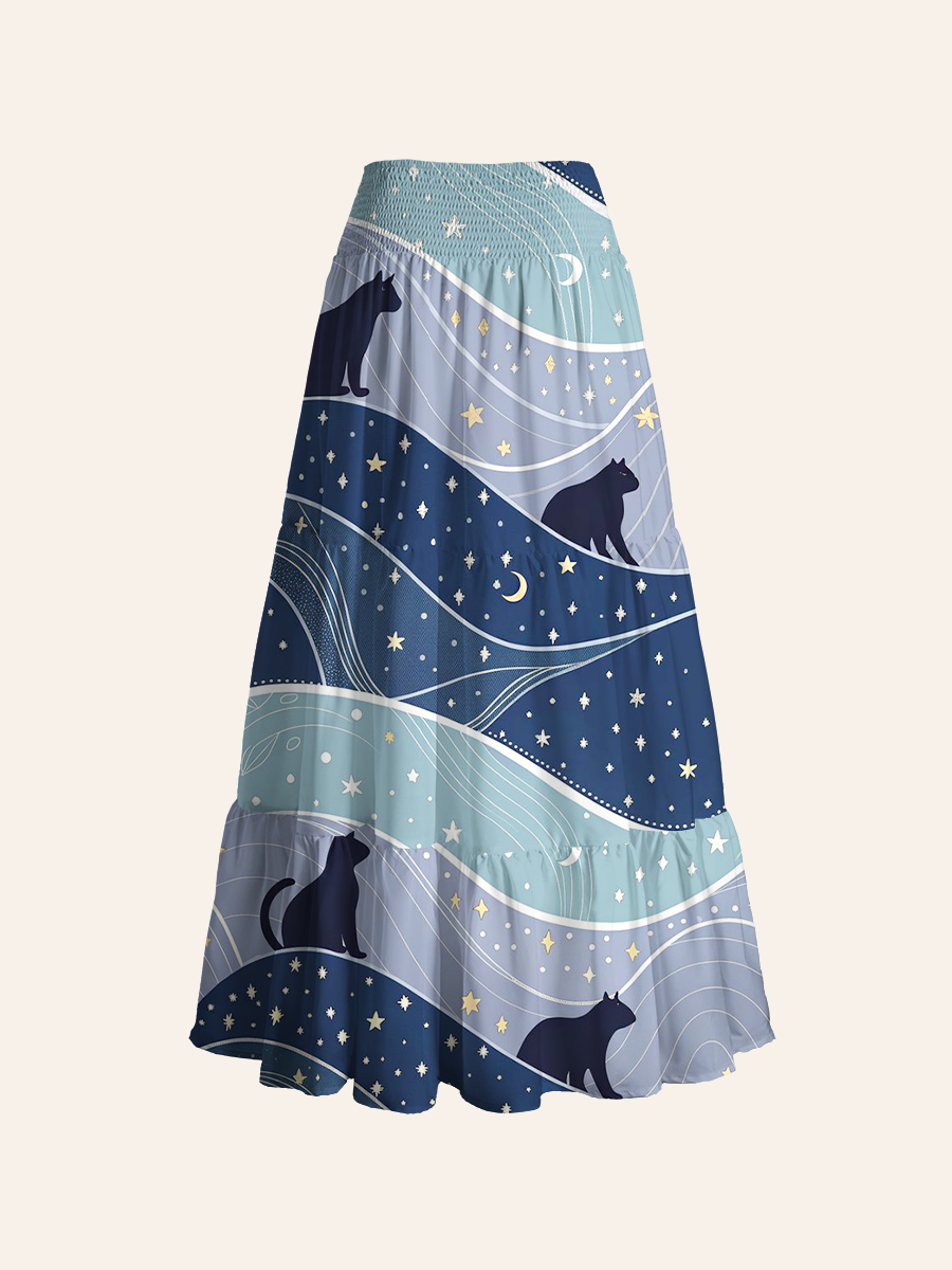 Moon And Star Cats Convertible Maxi Skirts