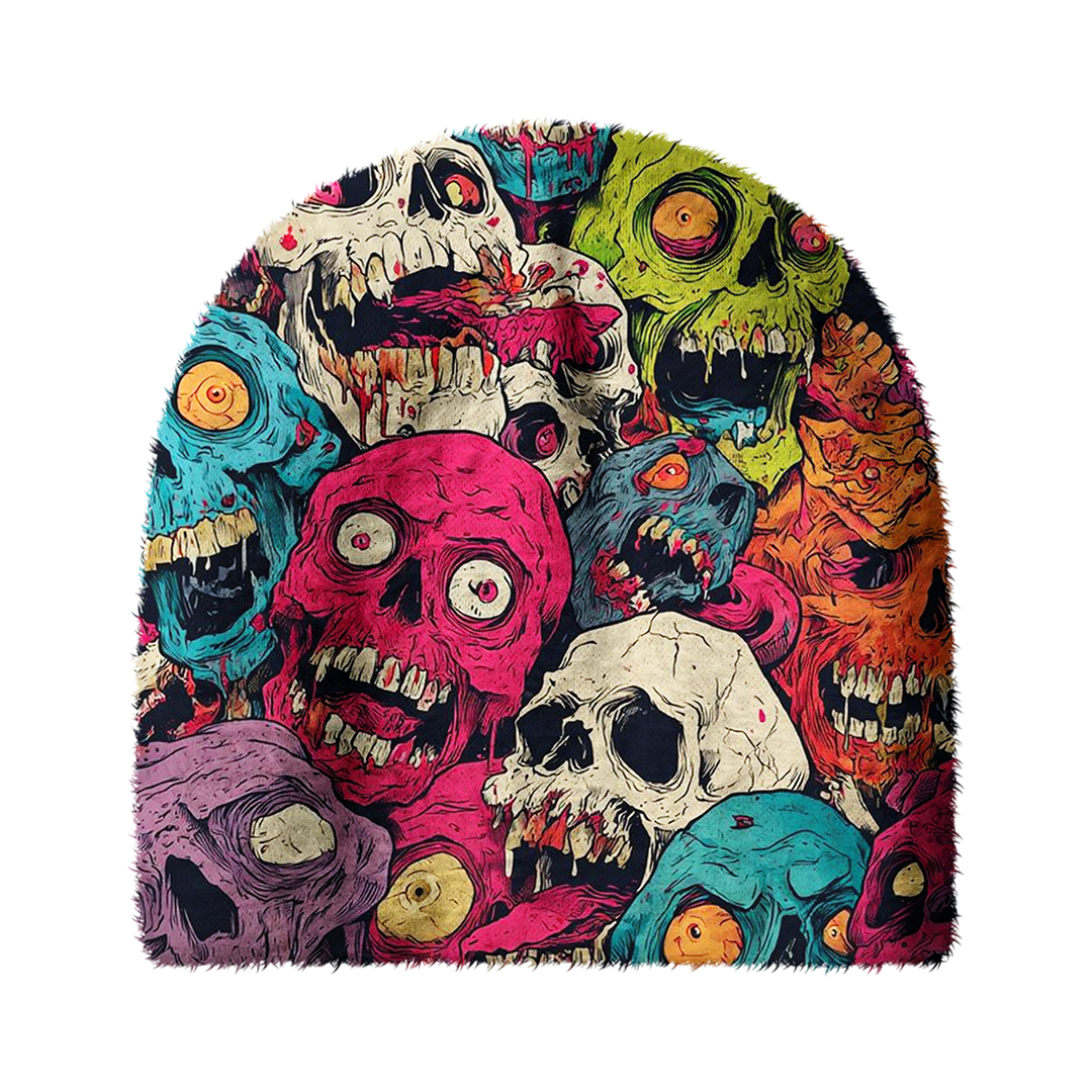 Psychedelic Zombie Skull Cozy Fuzzy Beanie
