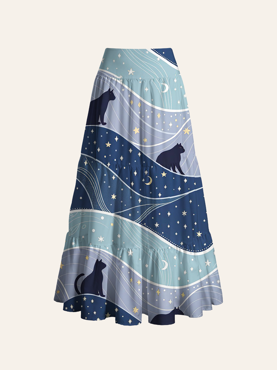 Moon And Star Cats Convertible Maxi Skirts