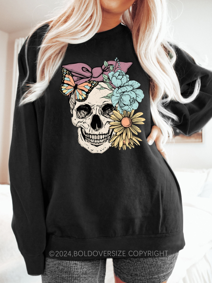 Vintage Floral Skull Boho Sweatshirt