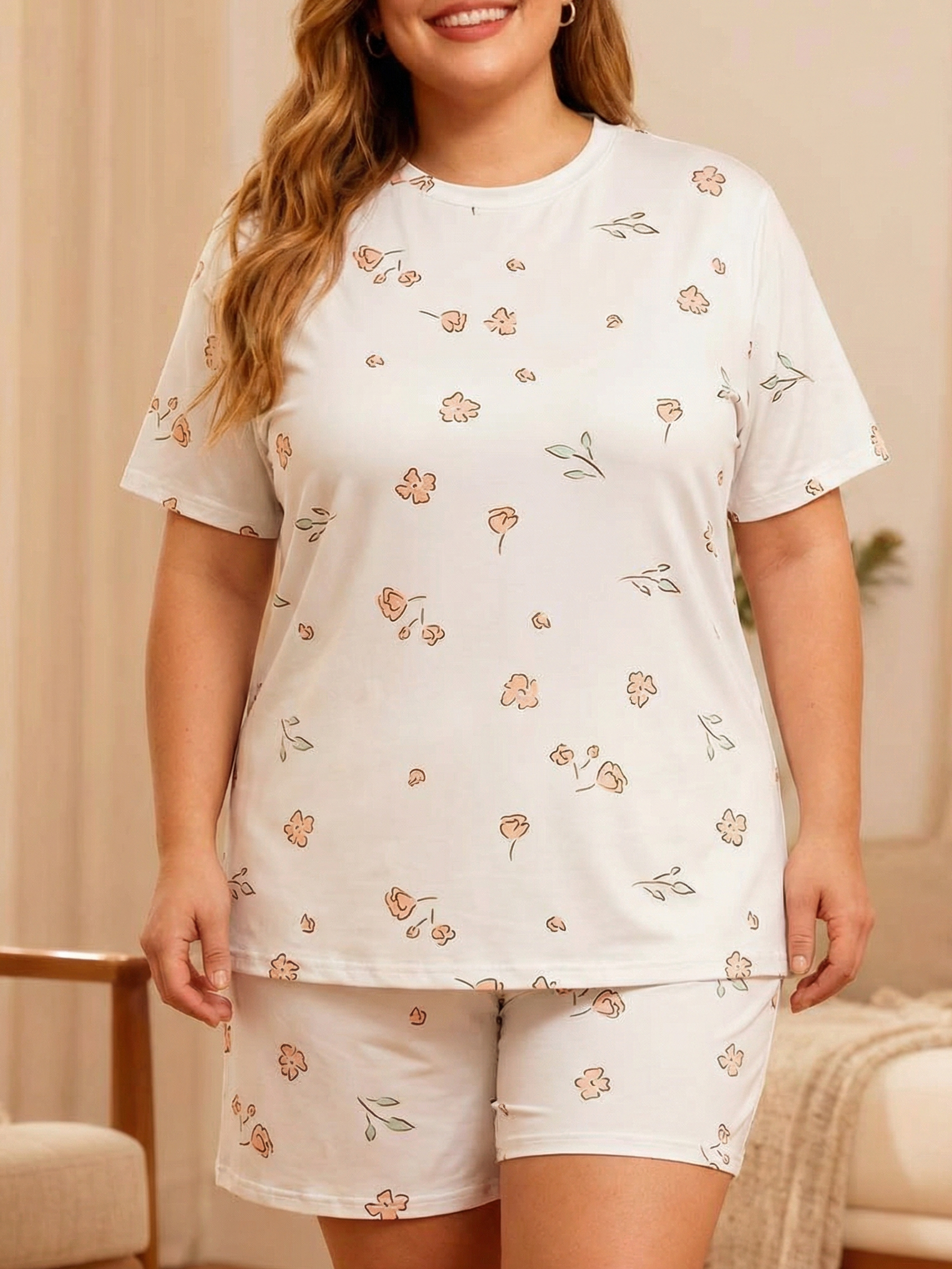 Vintage Beige Floral Short Pajamas