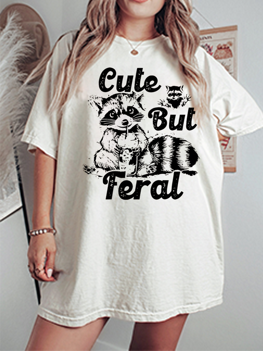 Vintage Cute But Feral Oversize Graphic Tee