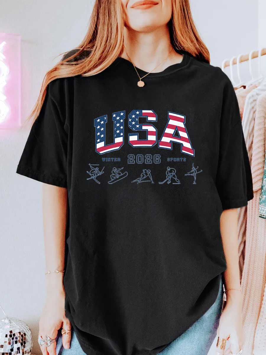 Vintage Winter Sports 2026 Games Oversize Graphic Tee