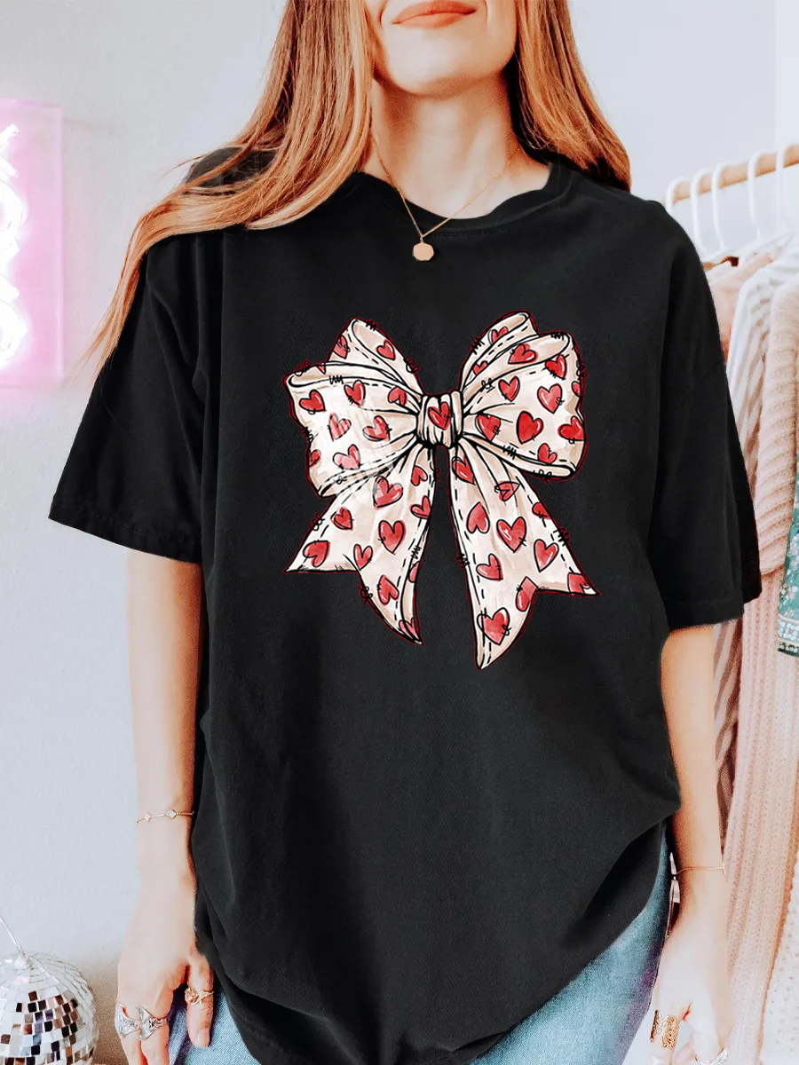 Vintage Coquette Bow Heart Oversize Graphic Tee