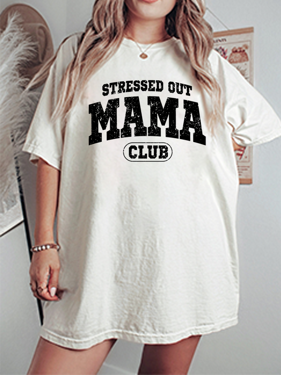 [Copy]Vintage Stressed Out Mama Club Oversize Graphic Tee