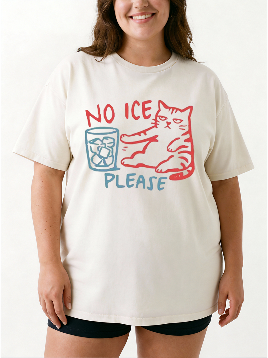 Vintage No Ice Please Cat Oversize Graphic Tee