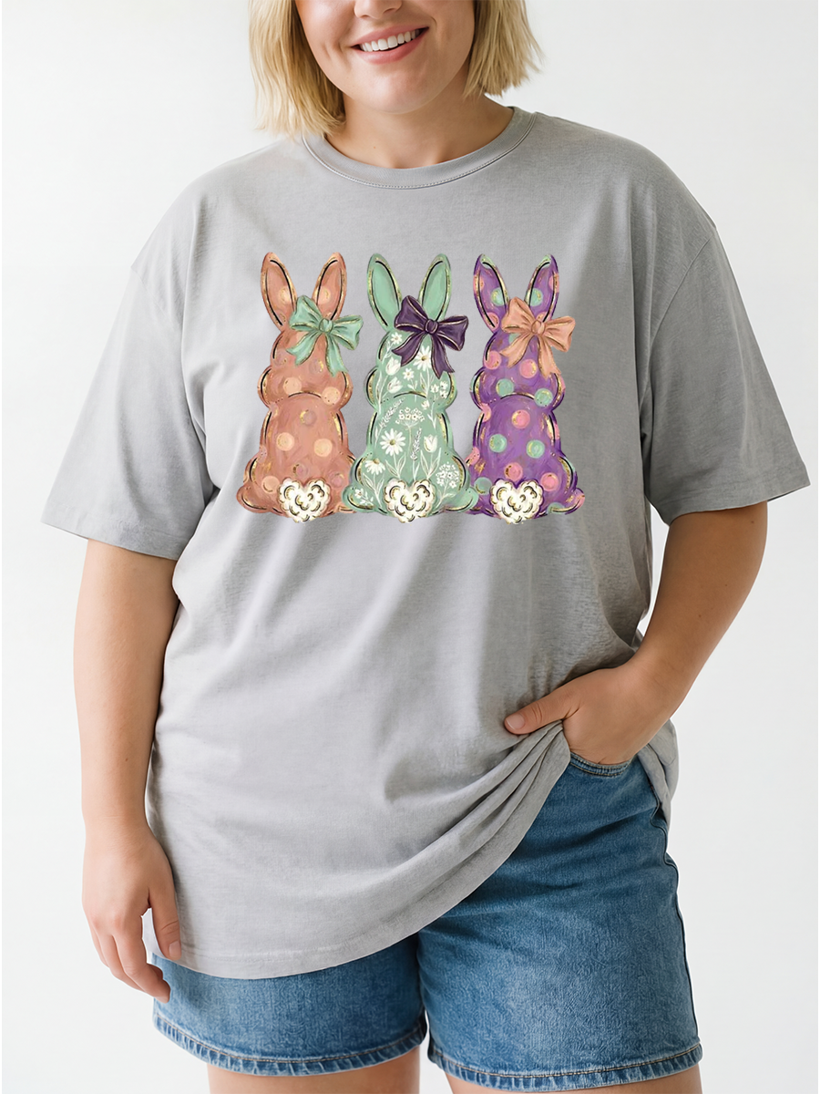Vintage Easter Bunnies Hand-Painted Rabbit Oversize Graphic Tee