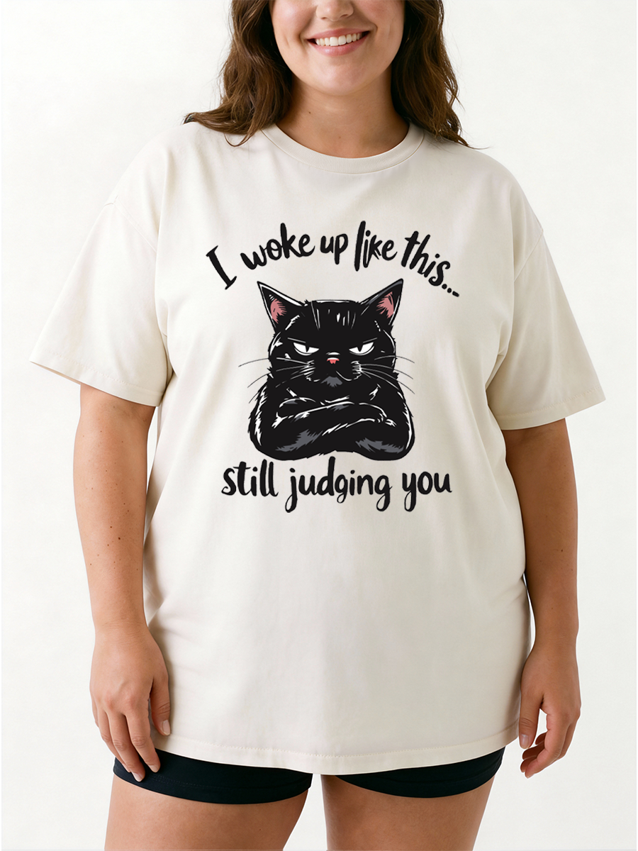 Vintage I Woke Up Like This Still Judging You Cat Oversize Graphic Tee