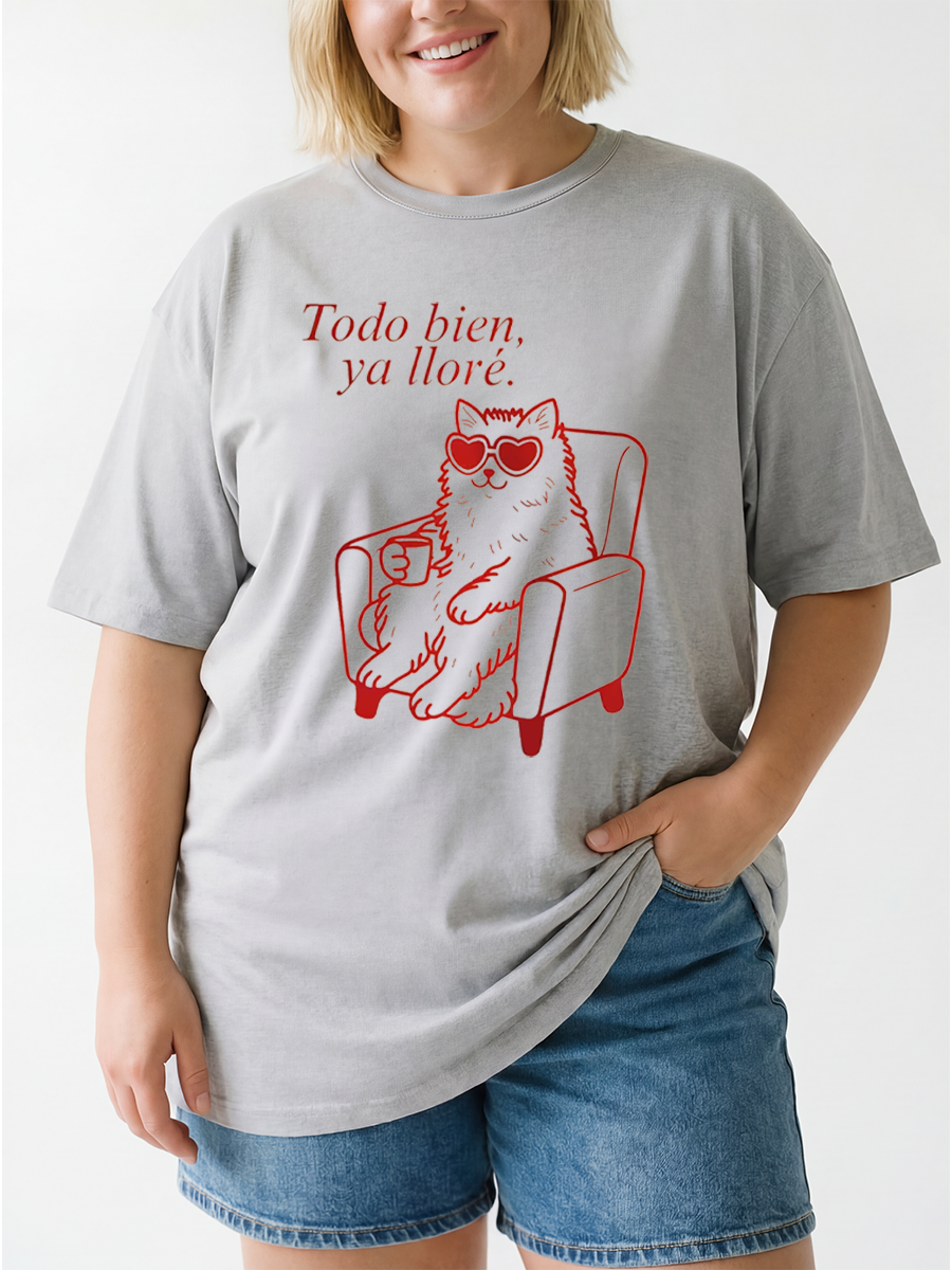 Vintage Todo Bien, Ya Lloré Cat Oversize Graphic Tee