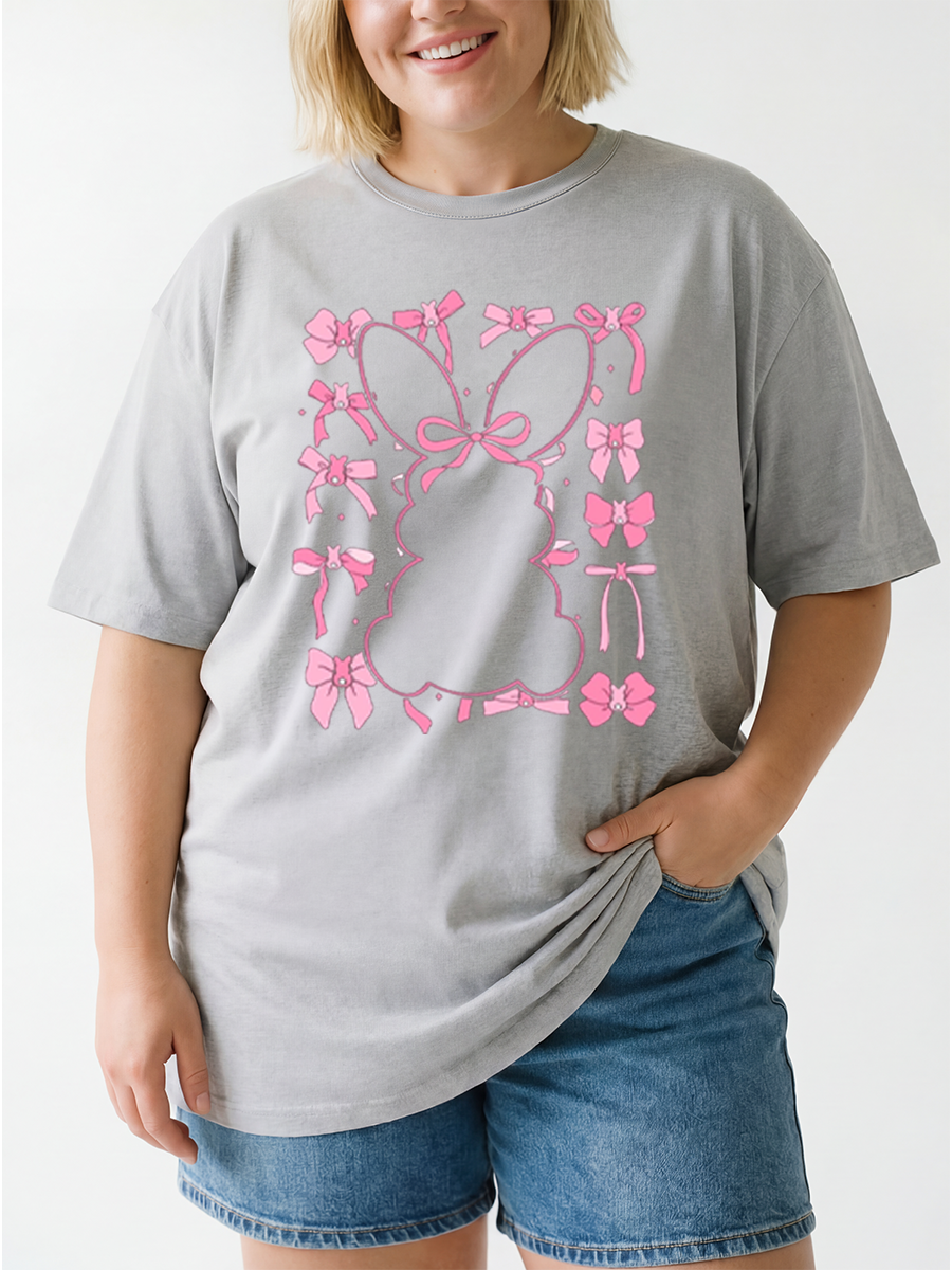 Vintage Pink Bunny Bow Rabbit Oversize Graphic Tee