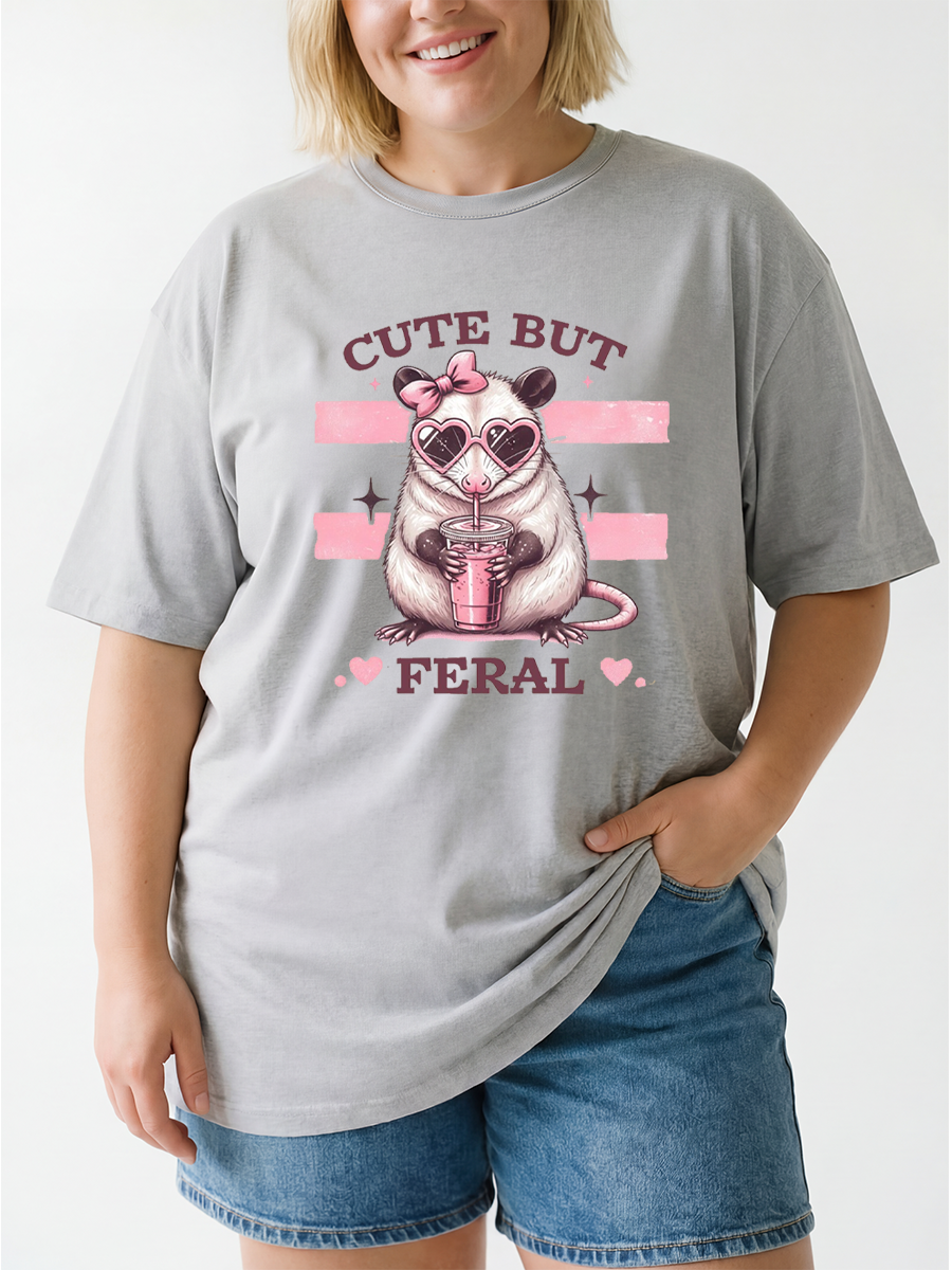 Vintage Cute But Feral Mouse Oversize Graphic Tee
