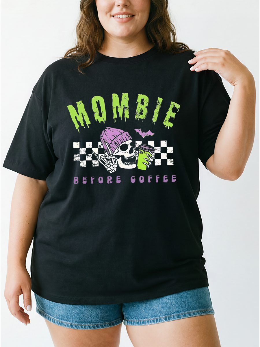 Vintage Mombie Before Coffee Oversize Graphic Tee