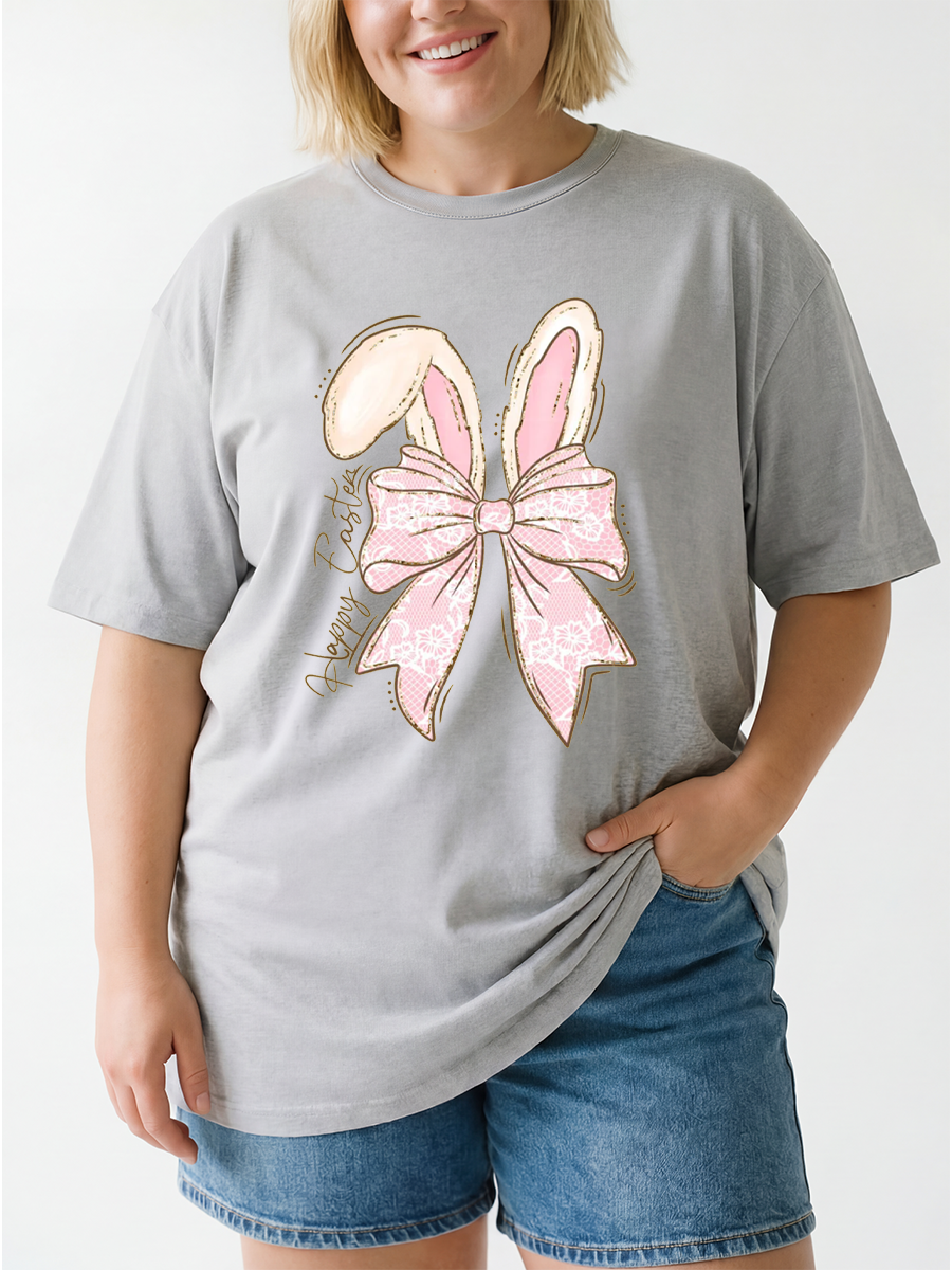 Vintage Bunny Ear Bow Oversize Graphic Tee