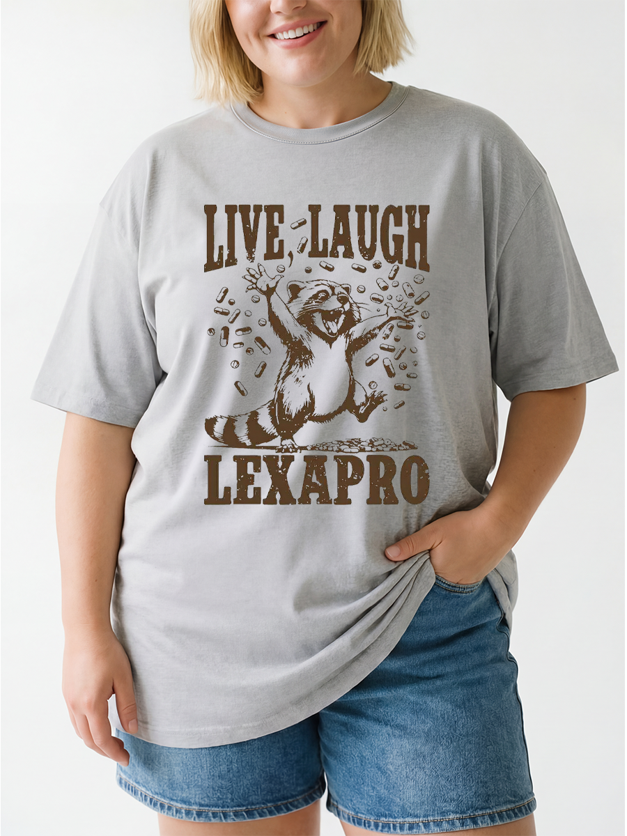 Vintage Live Laugh Lexapro  Raccoon Oversize Graphic Tee