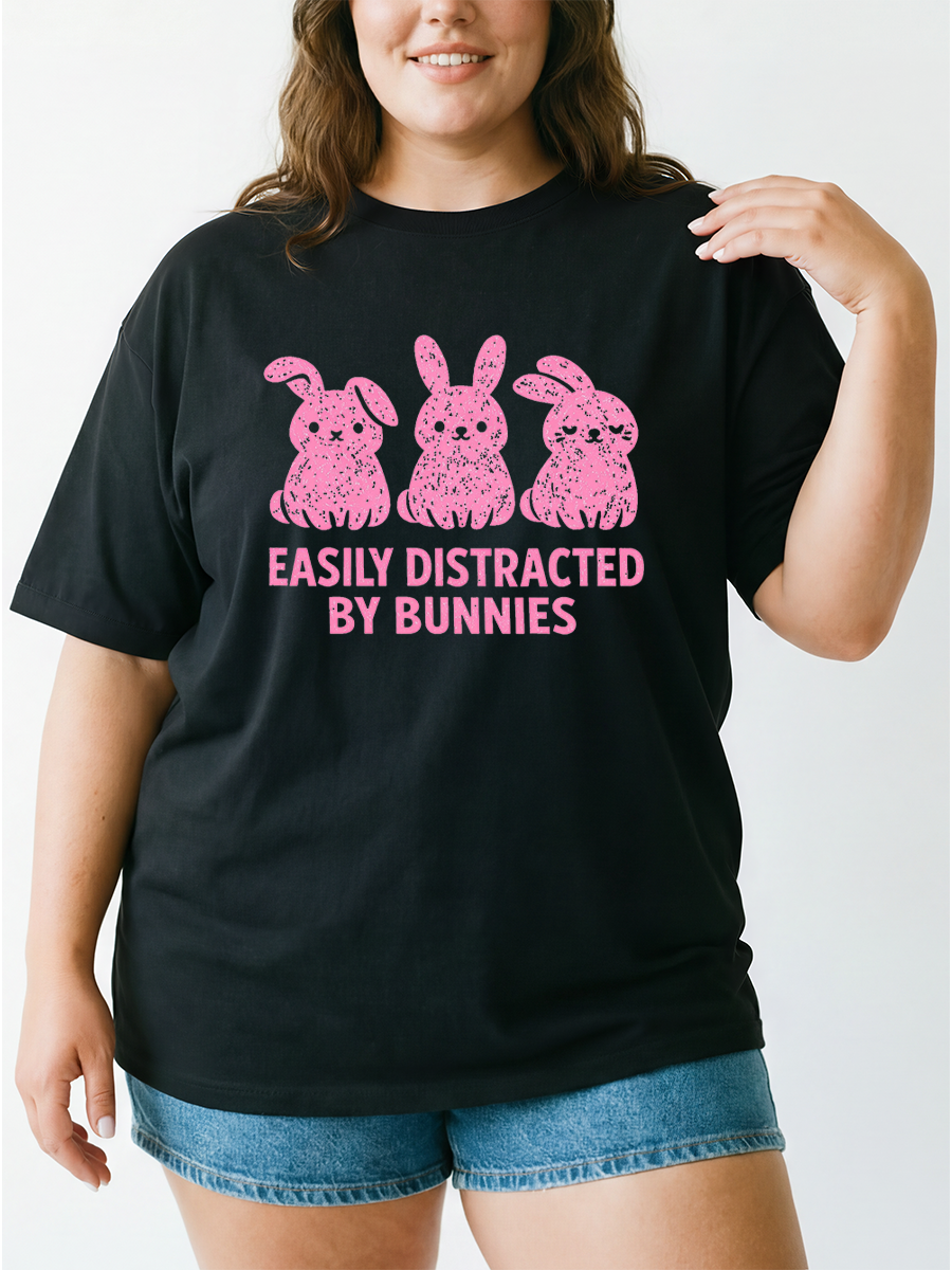 Vintage Easily Distracted By Bunnies Oversize Graphic Tee