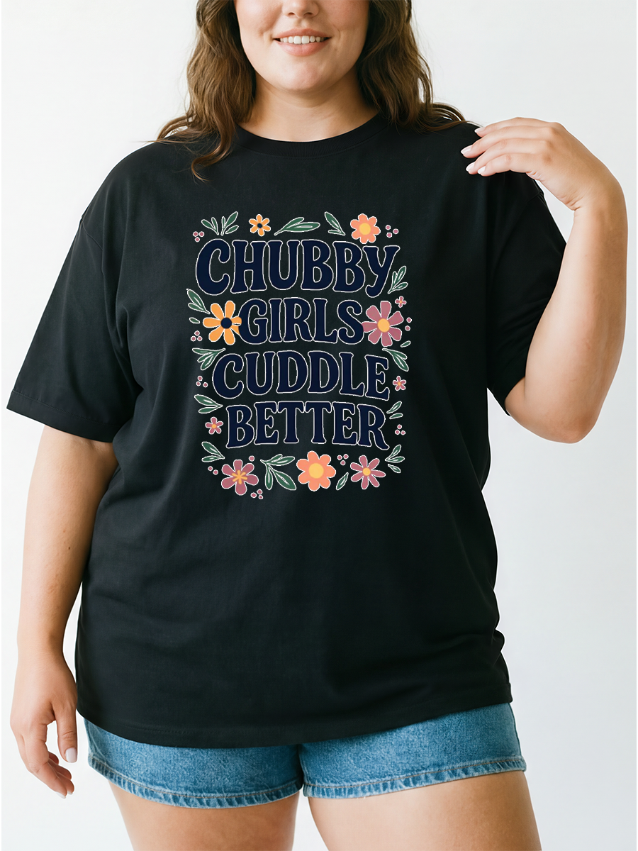 Vintage Floral Pattern Of Chubby Girls Cuddle Better Oversize Graphic Tee