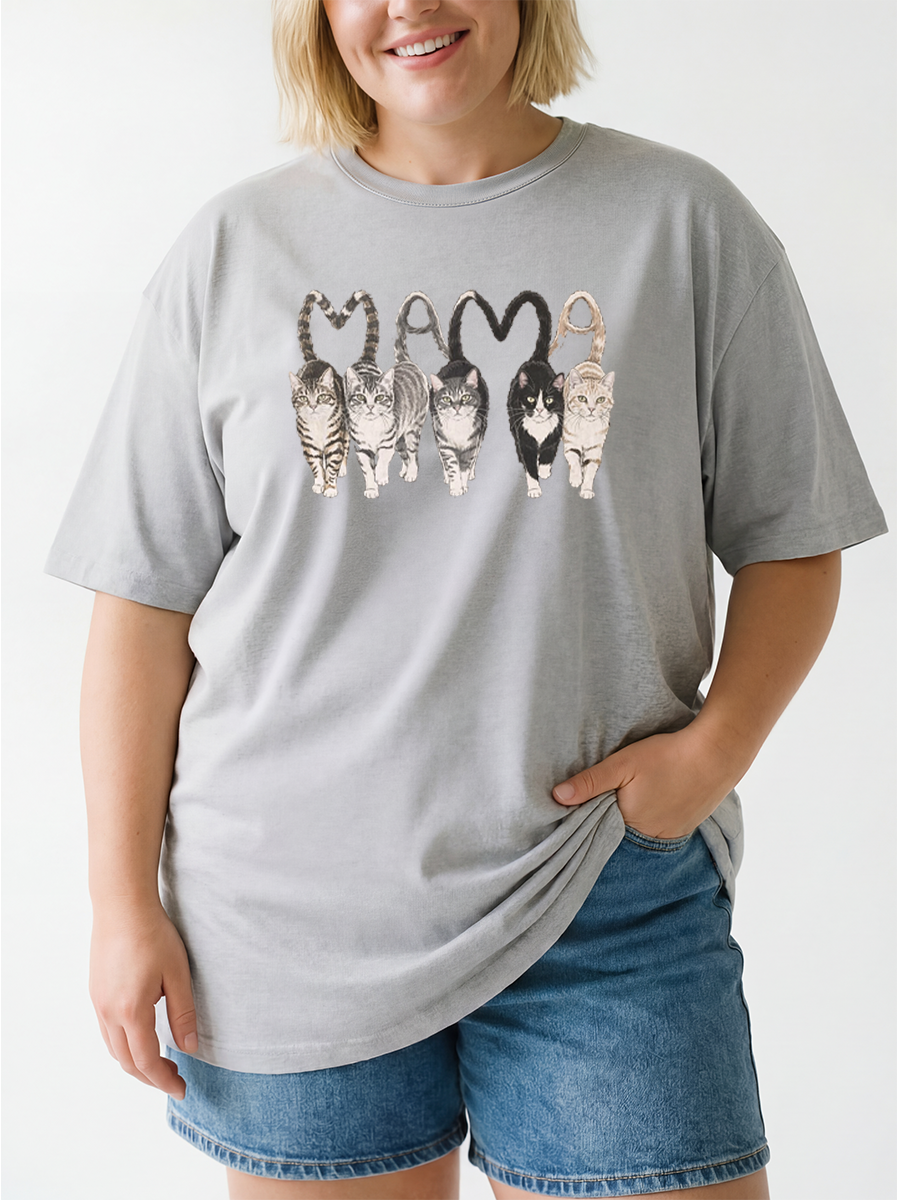 Vintage Mama Cat Oversize Graphic Tee