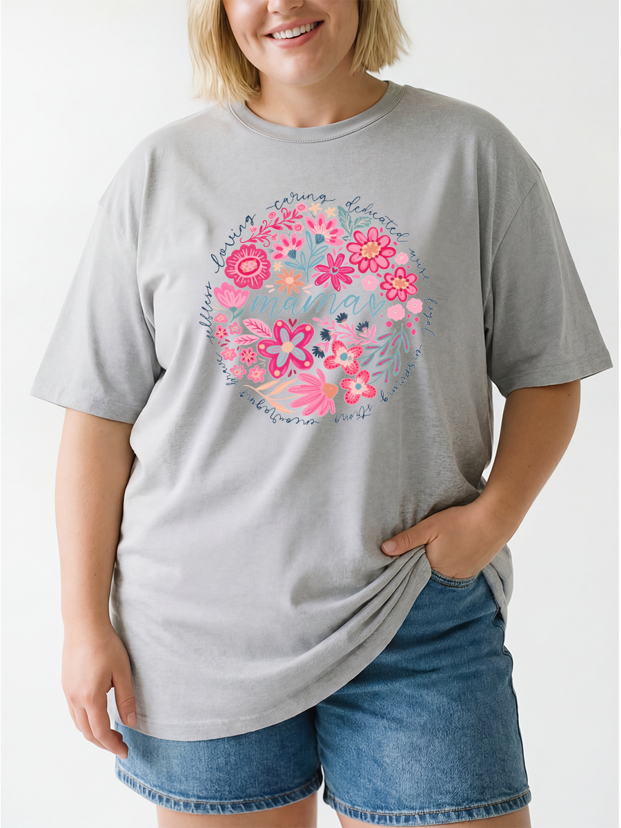 Vintage Boho Floral Mama Oversize Graphic Tee