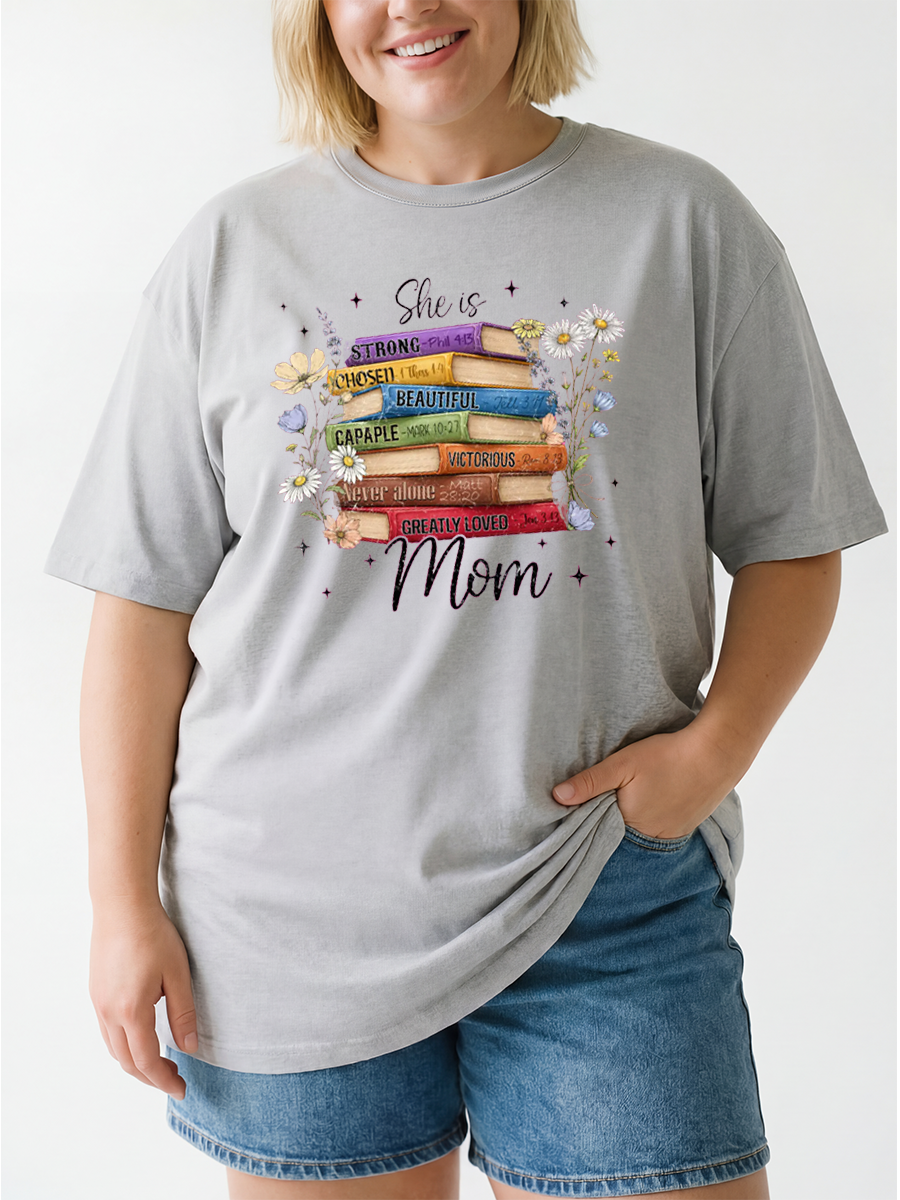 Vintage She Is Mom Floral Book Oversize Graphic Tee