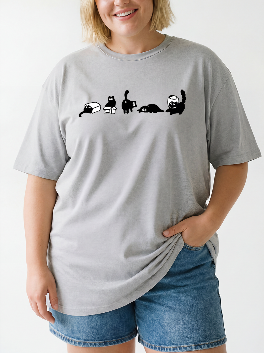Vintage Five Mood Cats Oversize Graphic Tee
