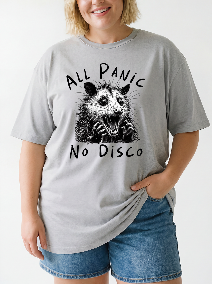 Vintage All Panic No Disco Funny Opossum Oversize Graphic Tee