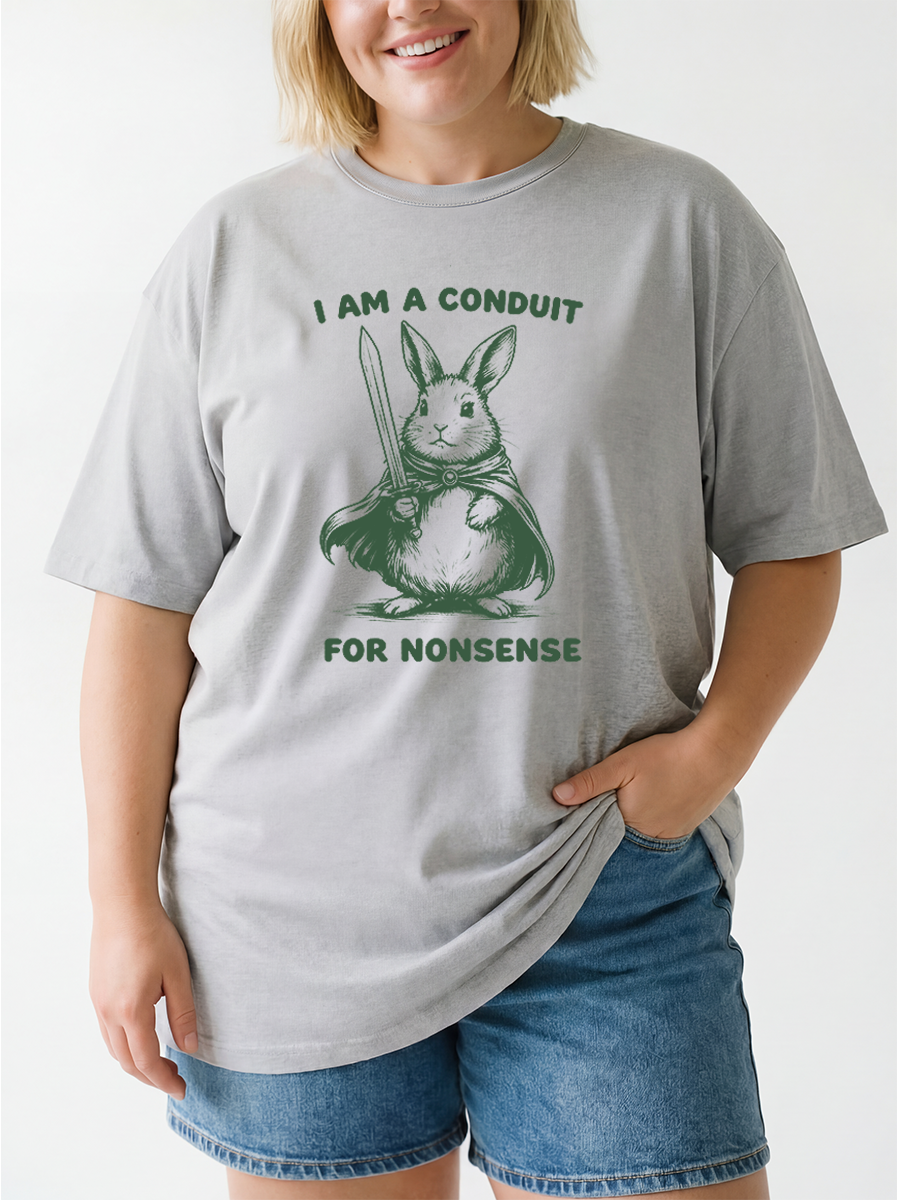 Vintage I Am A Conduit For Nonsense Funny Rabbit Oversize Graphic Tee