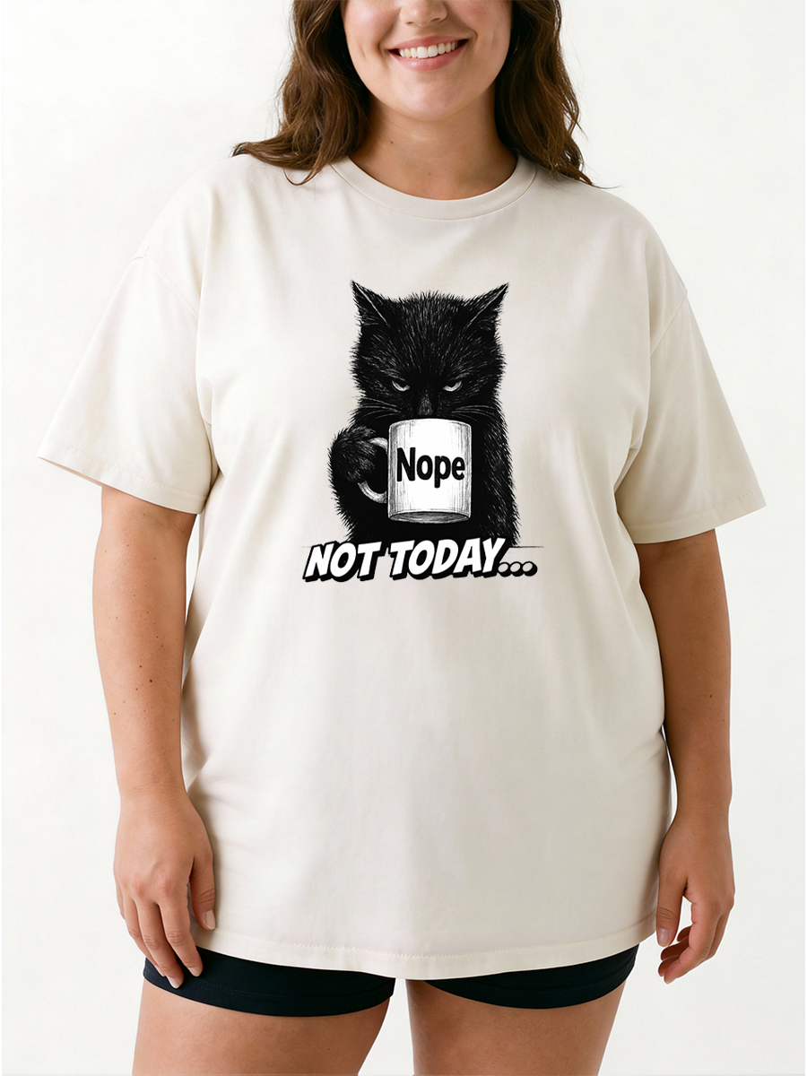 Vintage Nope Not Today Funny Cat Oversize Graphic Tee