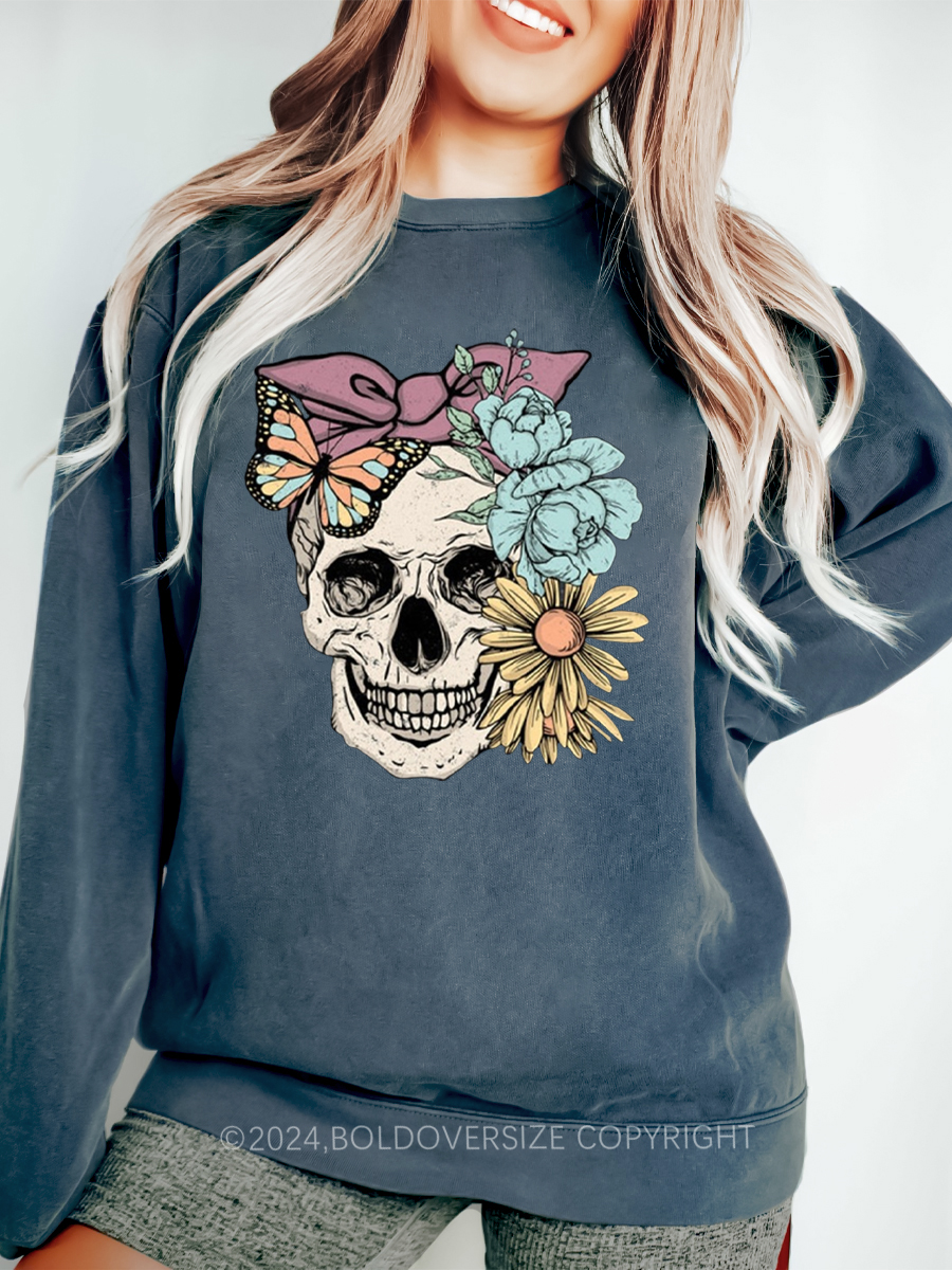 Vintage Floral Skull Boho Sweatshirt