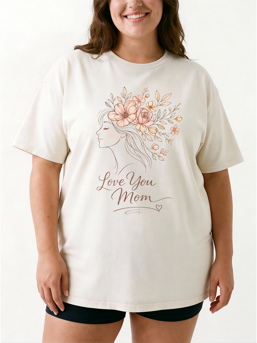 Vintage Love You Mom Floral Woman Oversize Graphic Tee