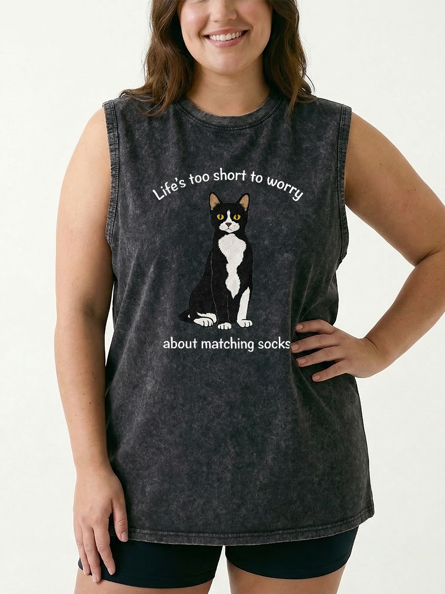 Vintage Life'S Too Short To Worry About Matching Socks Washed Tank