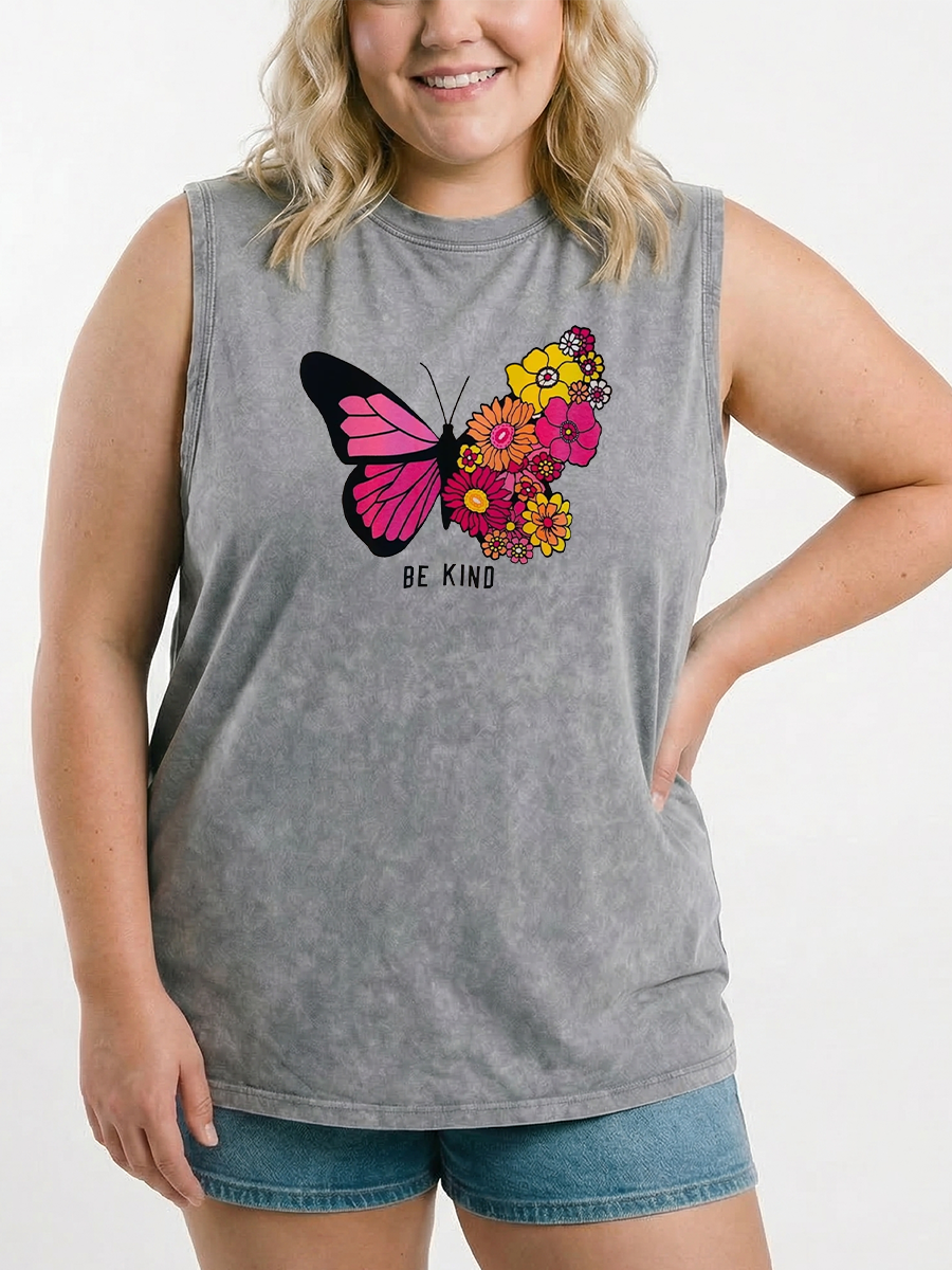 Vintage Be Kind Floral Butterfly Washed Tank