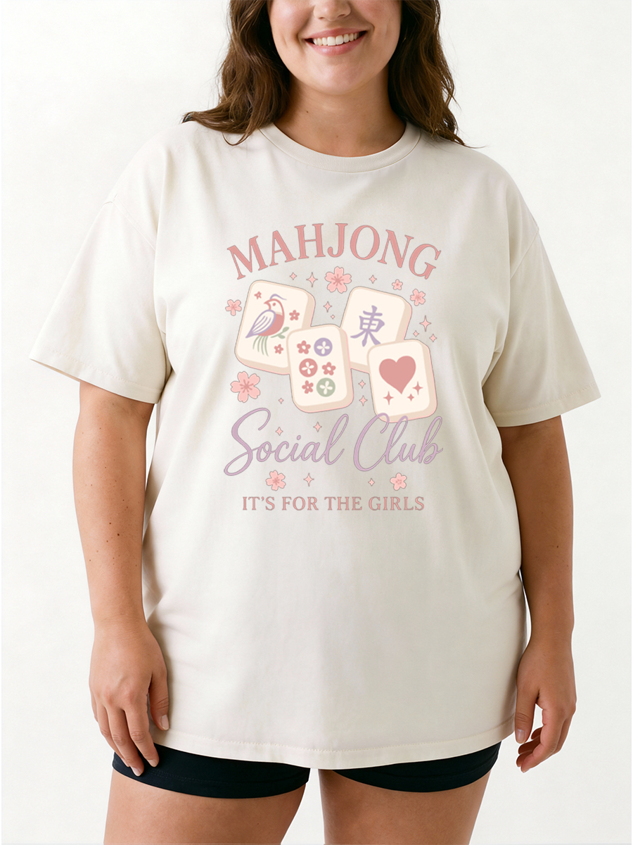 Vintage Funny Mahjong Mama Gift Oversize Graphic Tee