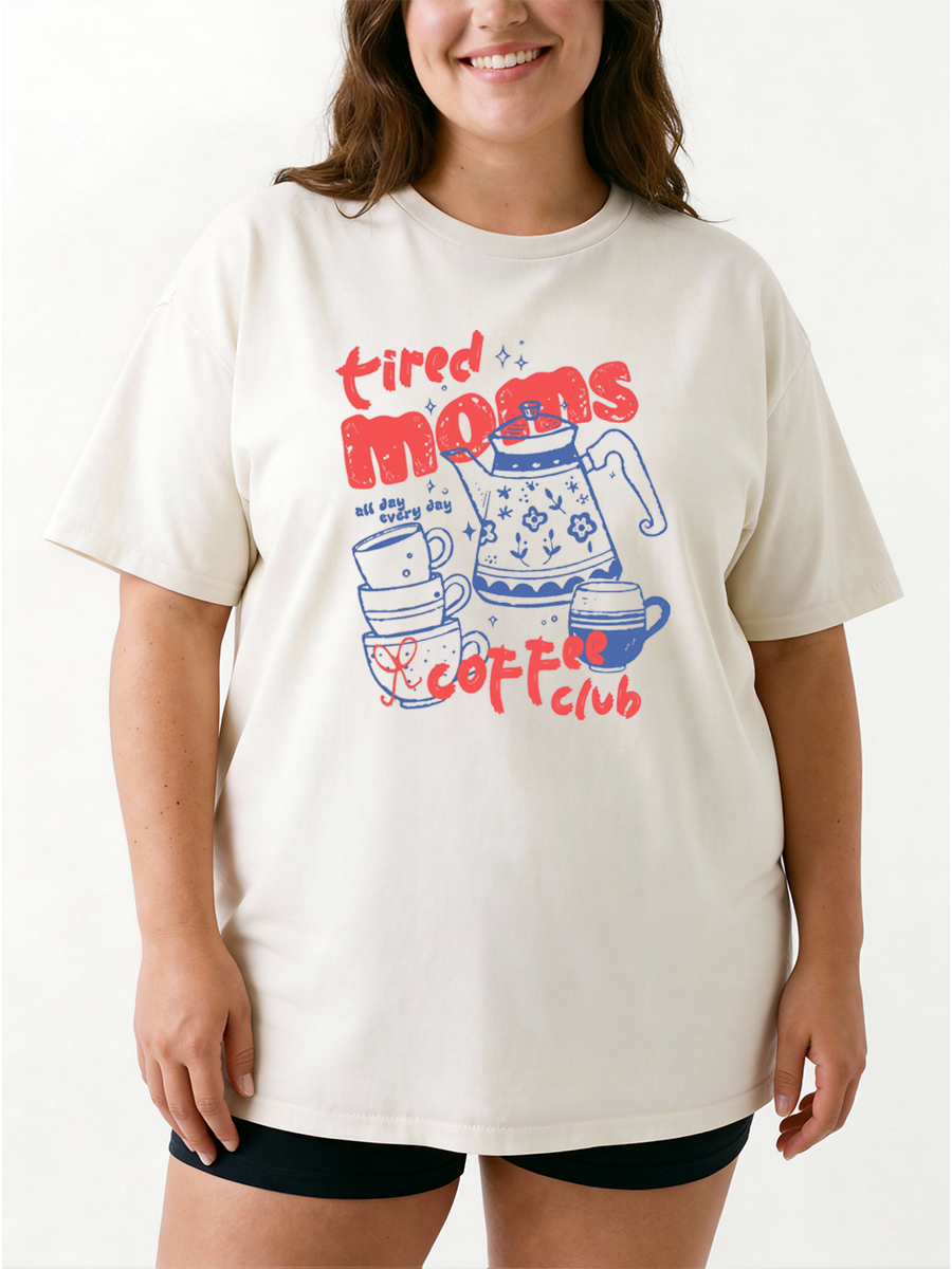 Vintage Funny Retro Coffee Moms Oversize Graphic Tee