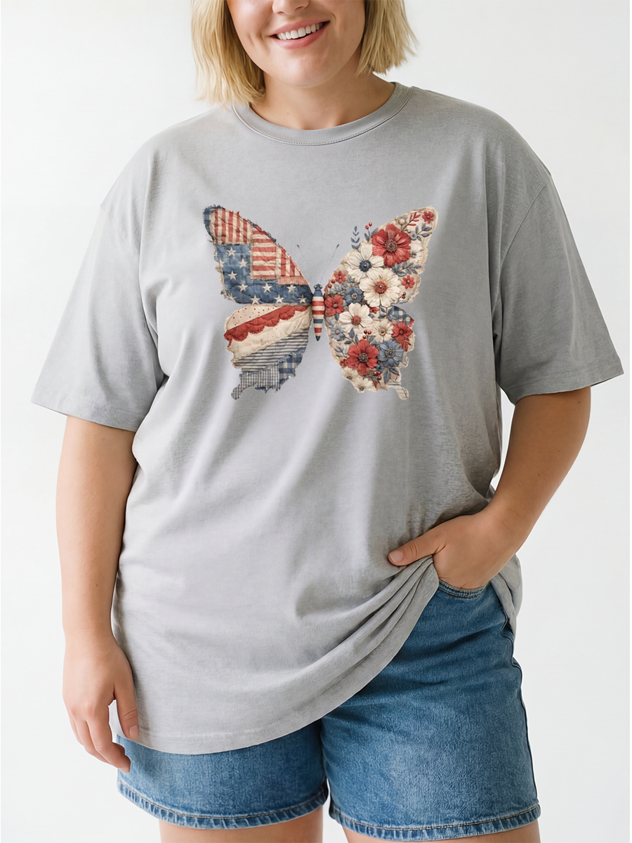 Vintage 4Th Of July Butterfly Oversize Graphic Tee
