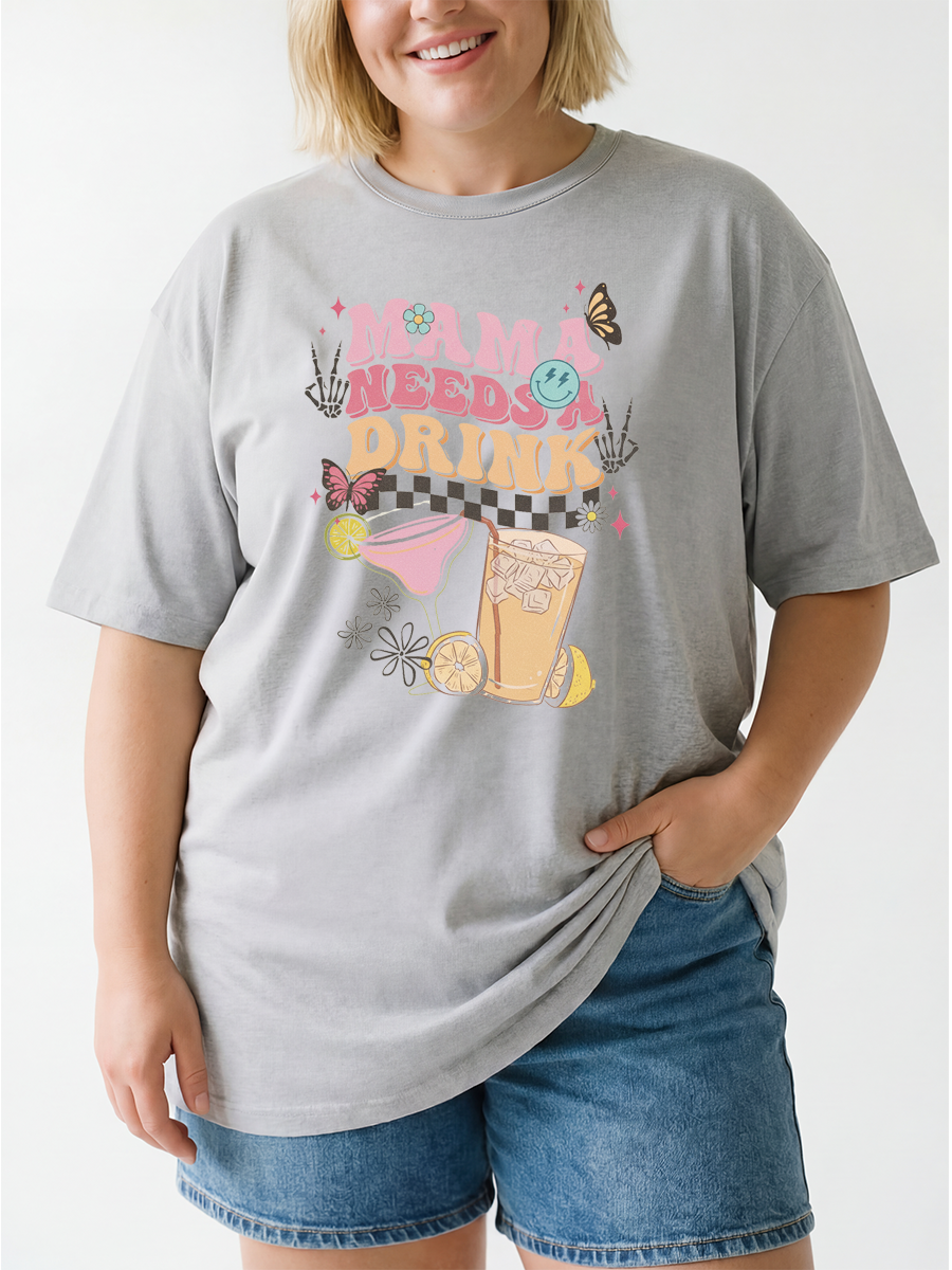 Vintage Mama Needs A Drink Oversize Graphic Tee
