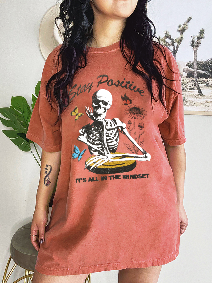 Vintage Stay Positive Skeleton Tee