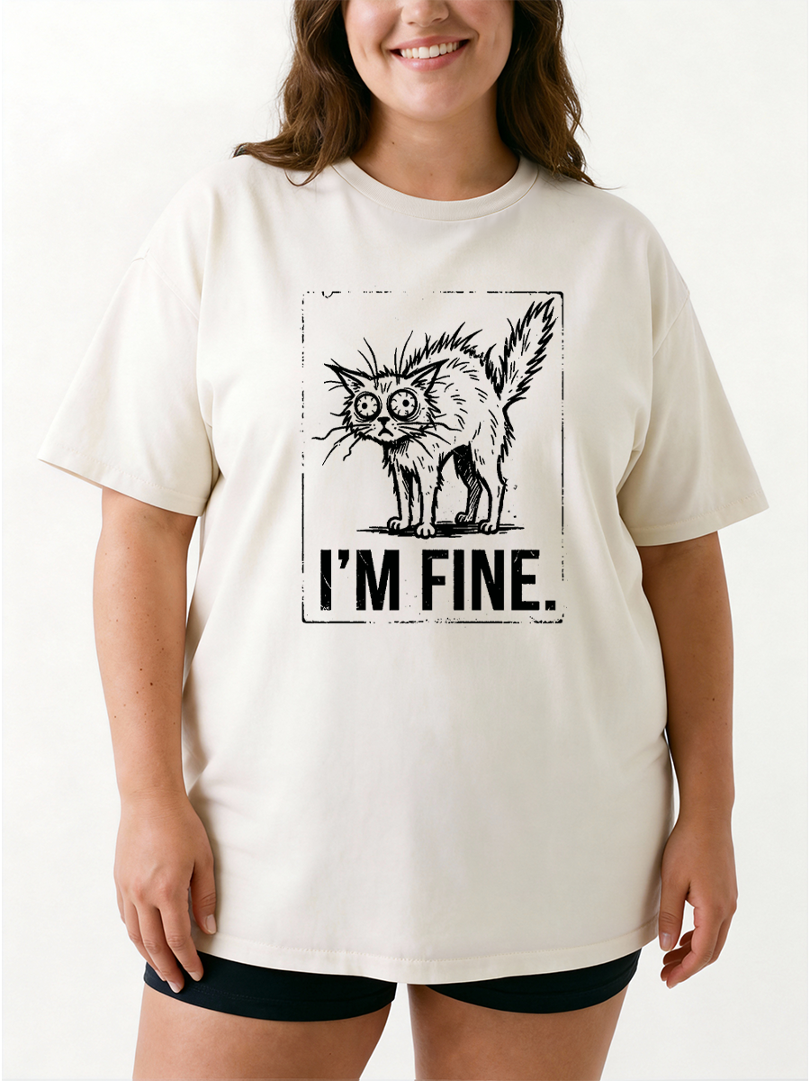 Vintage I'M Fine  Chaotic Cat Oversize Graphic Tee