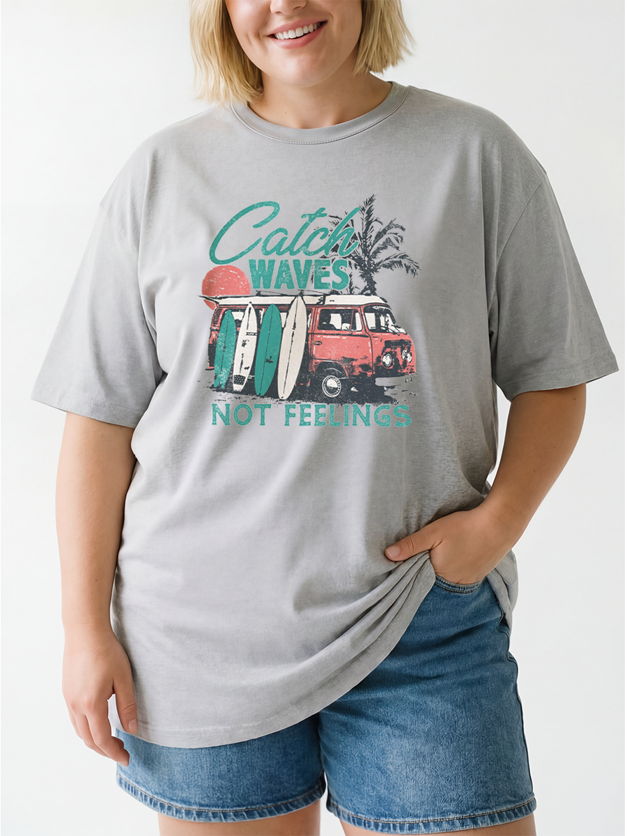 Vintage Catch Waves Not Feelings Oversize Graphic Tee