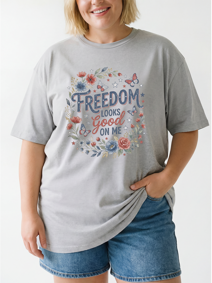 Vintage Freedom Looks Good Oversize Graphic Tee