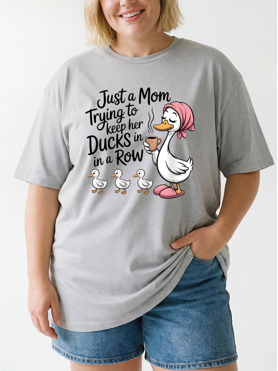 Vintage Just A Mom Trying To Keep Her Ducks In A Row Oversize Graphic Tee