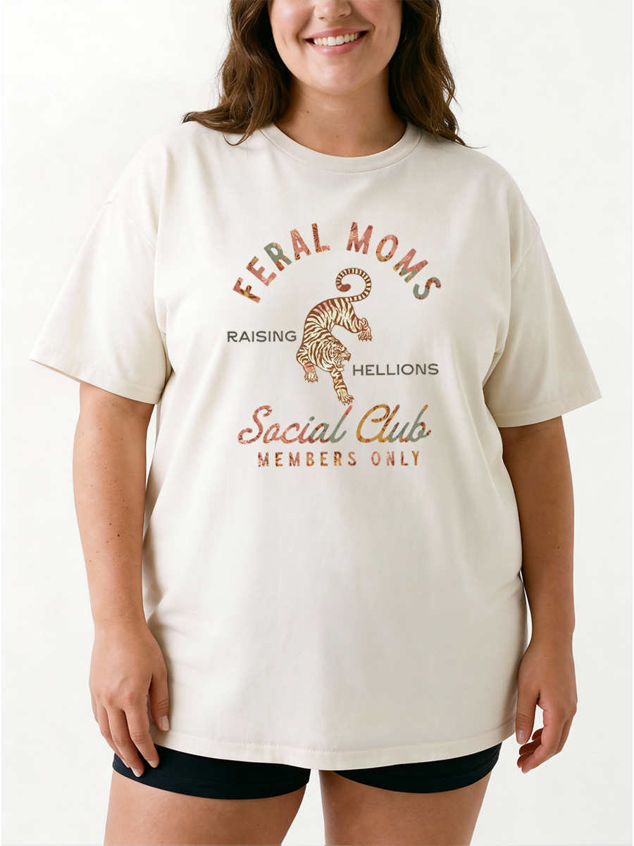 Vintage Feral Moms Social Club Raising Hellions Oversize Graphic Tee