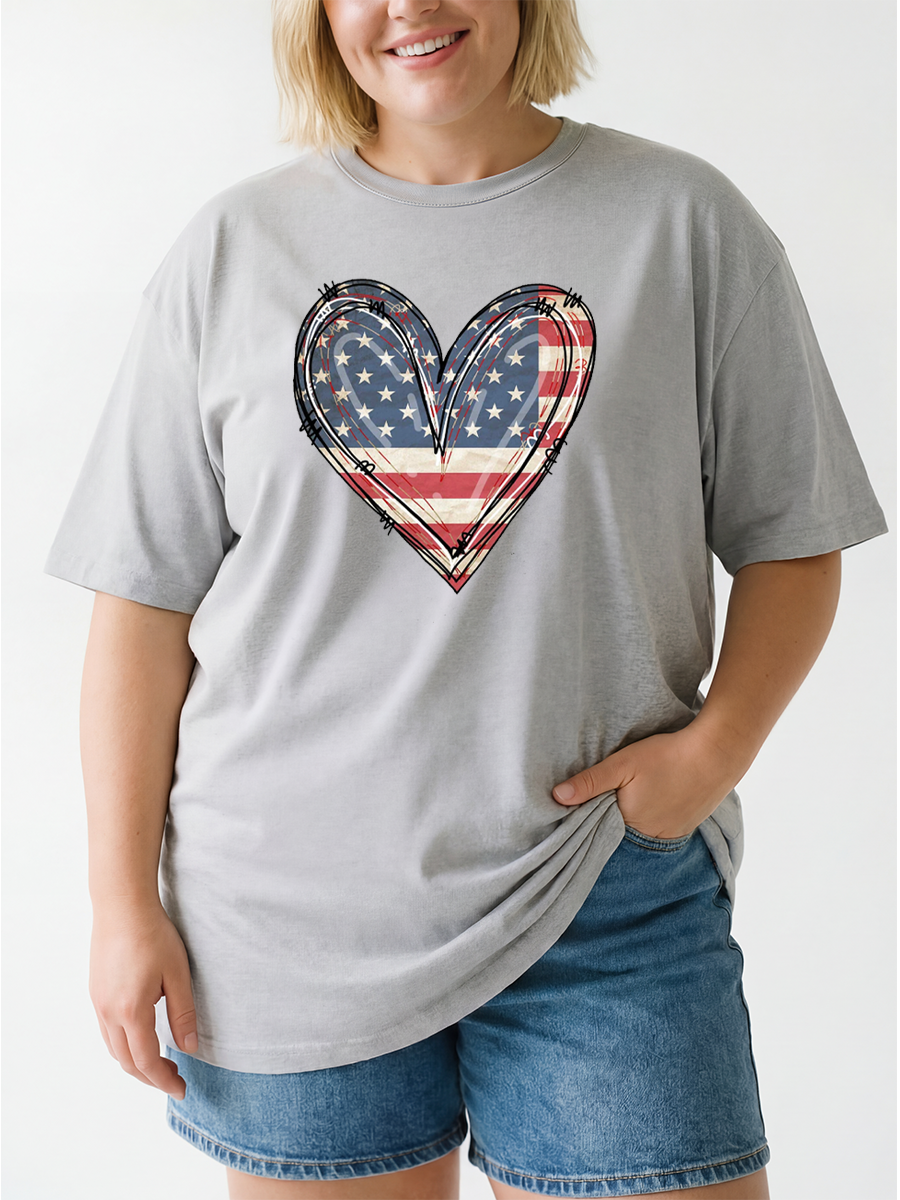 Vintage 4Th Of July American Flag Heart Oversize Graphic Tee