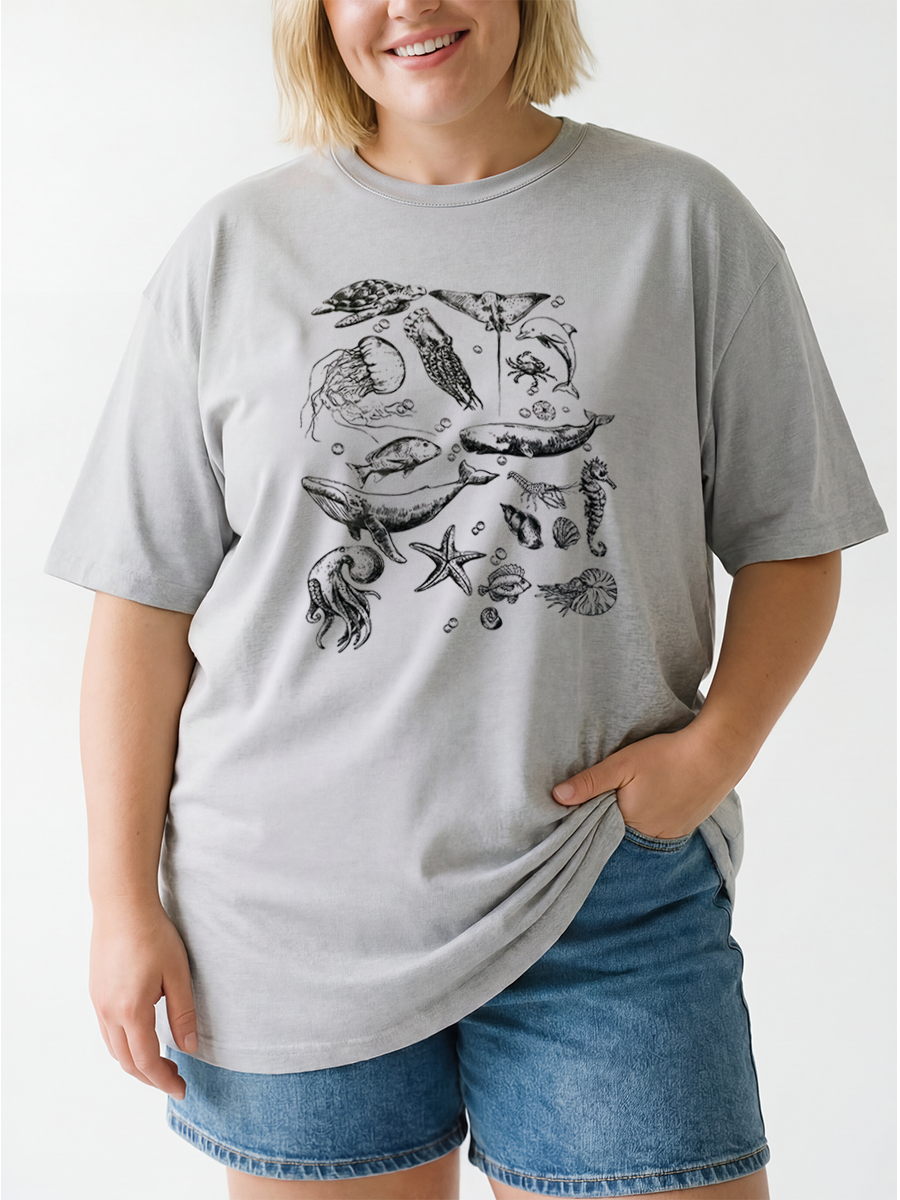 Vintage Sea Animals Oversize Graphic Tee
