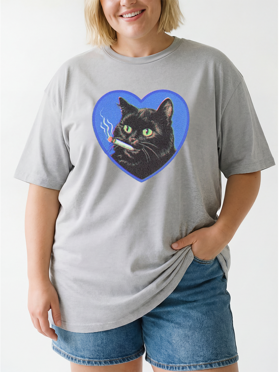 Vintage Cat Smoking Oversize Graphic Tee